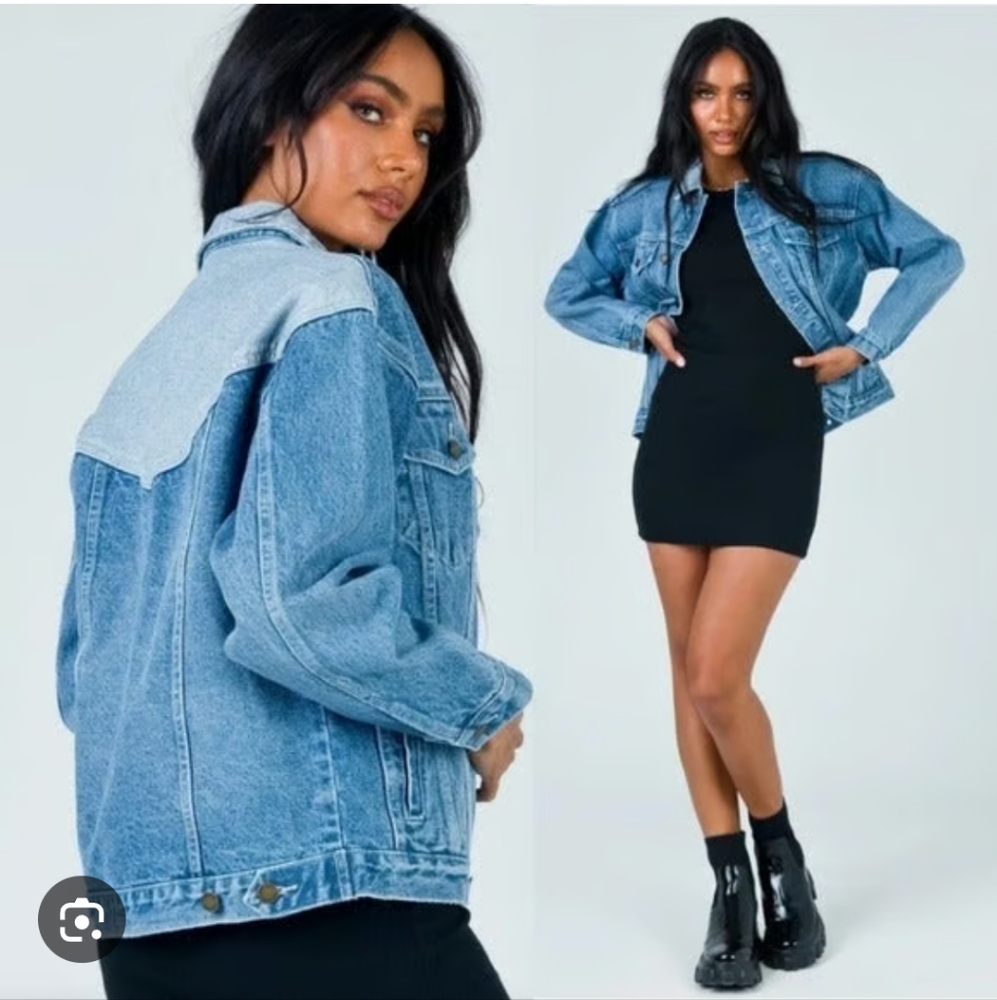ROLLA'S Slouch Denim Trucker Jacket In Tumbled Blue Two Tone Size S